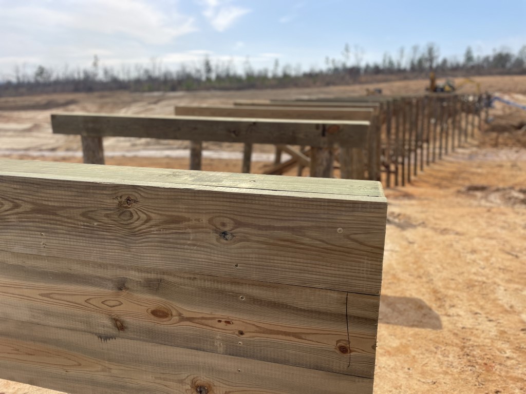Close up shot of construction of cart path